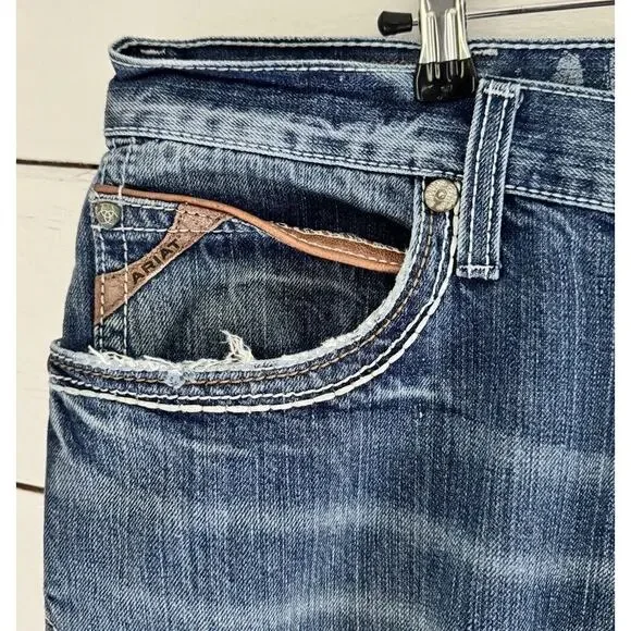 Ariat Durango M4 Jeans Mens 40W 34L Low Rise Boot Cut Distressed Blue 10017511